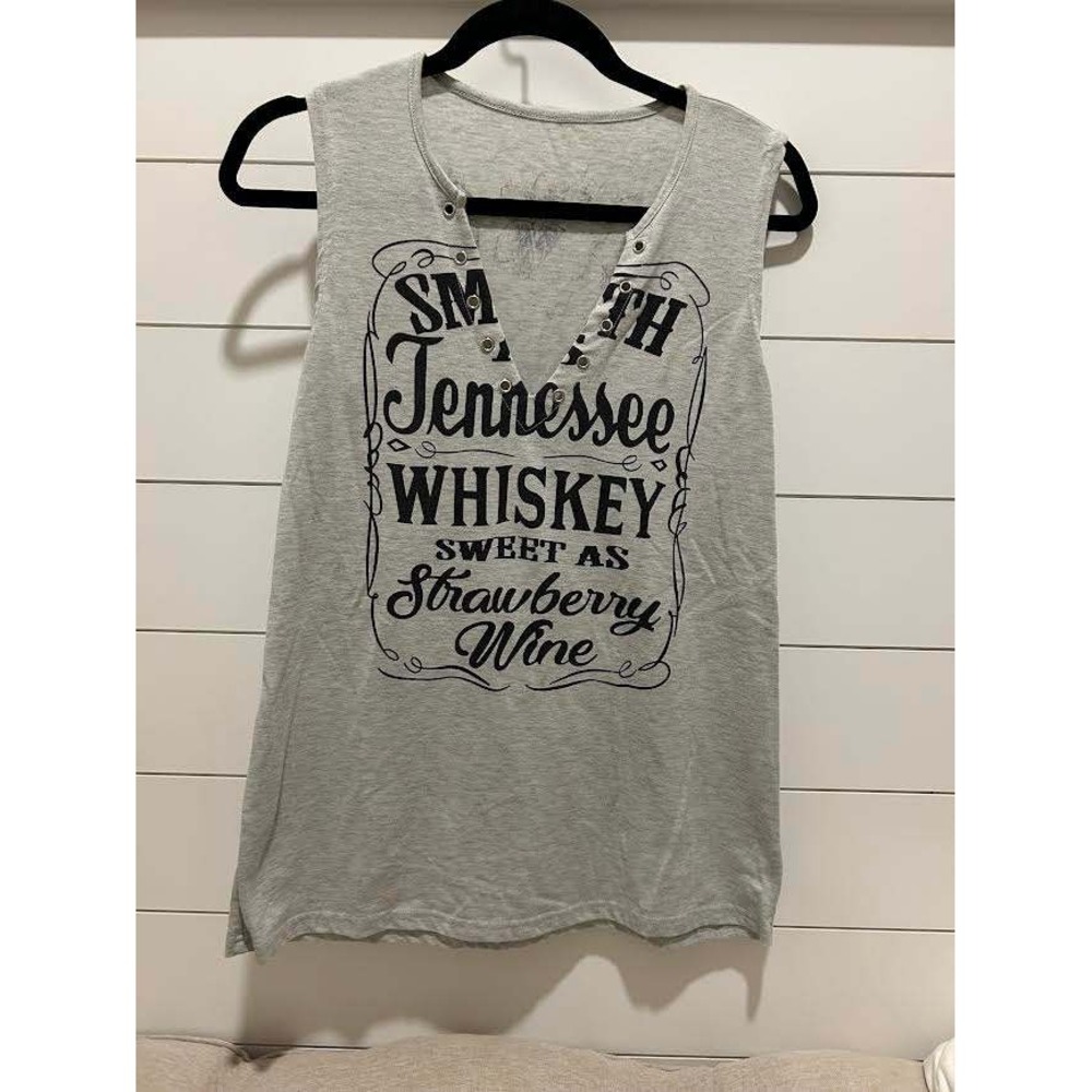 Tennessee Whiskey Strawberry Wine Graphic Tank Top Gray Sleeveless V-Neck Medium